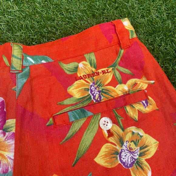 Lauren Ralph Lauren Women's 1990's Floral Linen Vintage Shorts - Picture 4 of 5